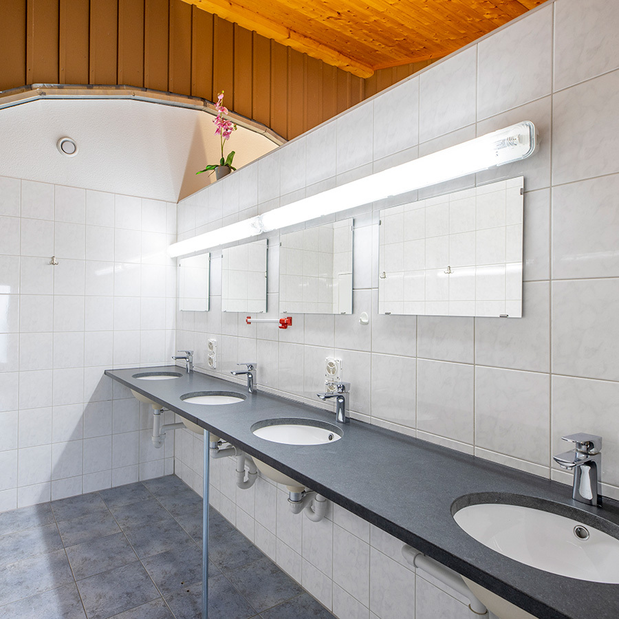 Clean and modern washbasin at campsite